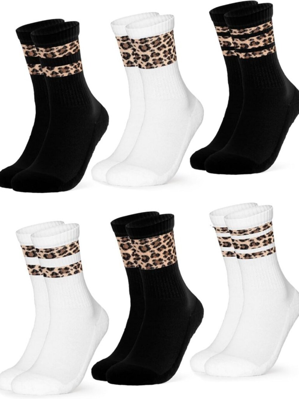 Leopard Print Crew Socks for Women - 6 Pack, Trendy & Stylish Fashion